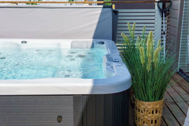 Luxurious hot tub on the backyard terrace